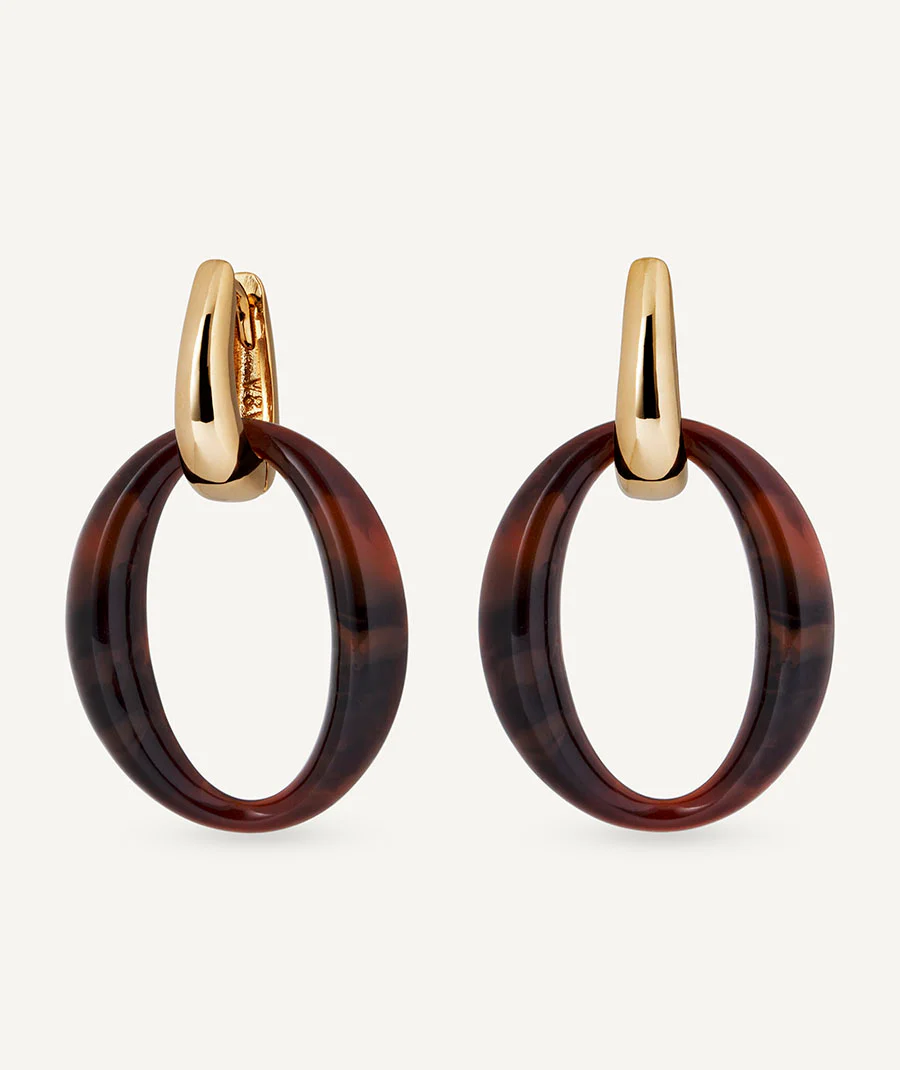 Pendientes de aro con oval Coffee con Acetato y Resina Marrón - Image 4